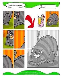 okul öncesi çocuklar Puzzle Kes Yapıştır çalışma sayfaları